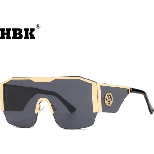 HBK Fashion New Oversized Square Sunglasses Men Big Frame One Piece Gold Black Sun Glasses Women Outside Driving Eyewear UV400