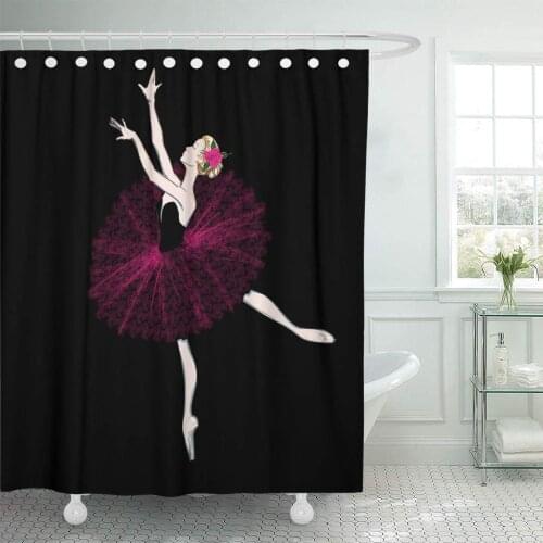 Fabric Shower Curtain Hooks Free Hand Drawing Ballerina Ballet Dancer Girl Freehand Sketch Classical Dance