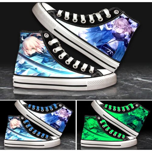 Unisex Anime Fate Saber Noctilucent Casual Canvas Shoes Joan of Arc FGO Flats duck shoes Sneakers