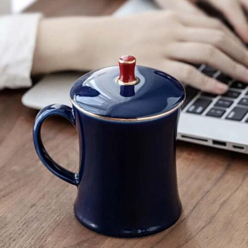 European-style ceramic couple office cups for tea making creative cups with lids retro household filter mugs for men and women