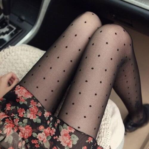 Women New Sexy Tights Classic Polka Dot Heart Shape Silk Mesh Stockings Ladies Pantyhose Female Hosiery