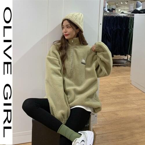 Women Imitation Lamb Velvet Short Plus Velvet Thick Hooded Sweatshirt Female Loose Student Jacket Autumn Winter Green Hoodies