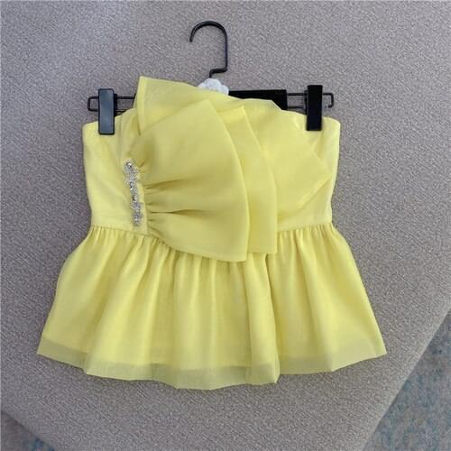 Sexy Strapless Backless Tank Women 2021 Spring and Summer New Korean Style Rhinestone Bow Sweet Tube Top Crop Tops Lady