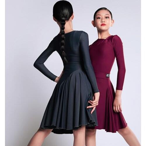 New H6140 Kids Girls Professional Competition Latin Dance Dress Girls Long Sleeves Ballroom Rumba Samba Latin Dance Costume Sets
