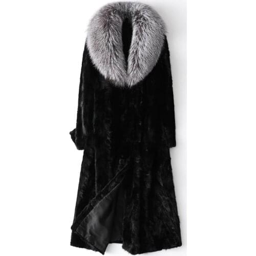 Winter Female Mid-Length Mink Fur Coat Classic High Quality Long Sleeves Black Thick Warm Jackets Outwear OSN2050C