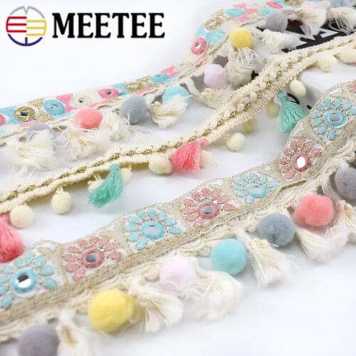 3M Meetee Embroidered Jacquard Lace Ribbon Cotton Tassel Pompon Trim DIY Handmade Hometextile for Sewing Curatin Accessories