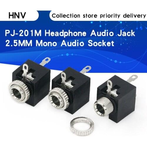 100Pcs PJ-201M 2.5MM headphone jack audio jack 2.5 mono audio Socket PJ201 3 feet