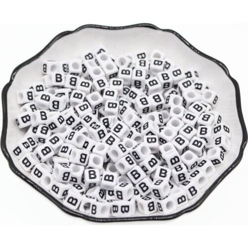 CHONGAI 100Pcs Acrylic Single Alphabet /Letter White Cube Beads For Jewelry Making DIY Loose Beads 7X7mm