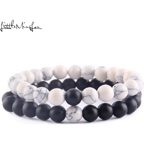 2Pcs/Set Matte Natural stone beads Couple Lovers best friend bracelet for women yoga Yin Yang Bracelets & Bangles men Jewelry