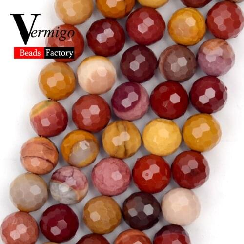 46pcs Natural Stone Beads 8mm Faceted Mookaite Round Loose Beads for Jewelry Making Bracelets Jewellery Accessories 15"