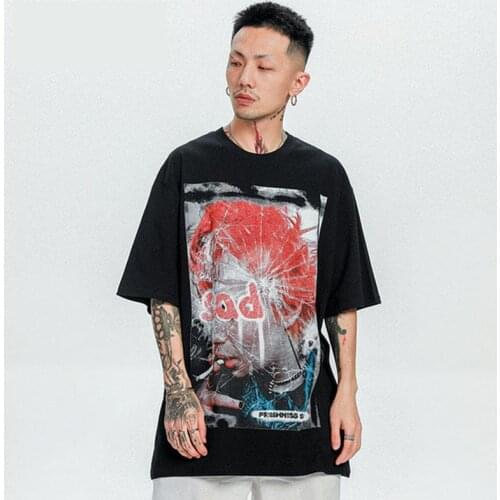 Abstract Graffiti High Precision Printing Short Sleeve Portrait Printing High Street Retro Hip Hop Personality Trendy T-shirts