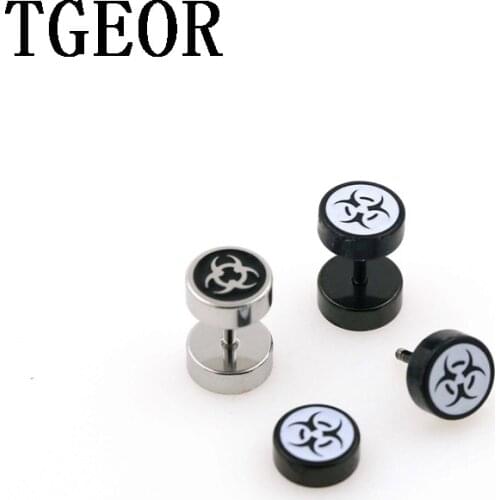 Free shipping illusion cheaters 20pcs 1.2*6*8/8mm Stainless Steel double side drop black oil 3C piercing fake plugs