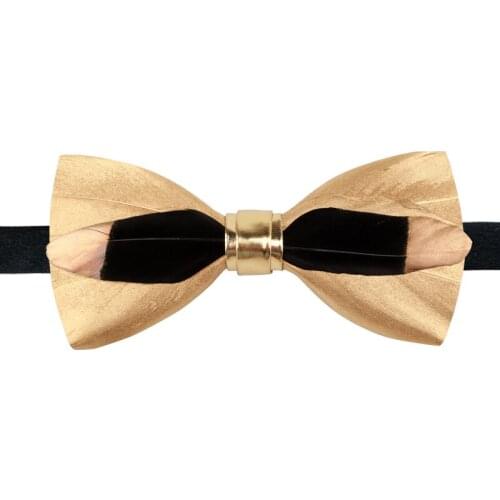 Free Shipping New male fashion man mens Original Handmade feather bow tie gold men and women dress England bridegroom wedding
