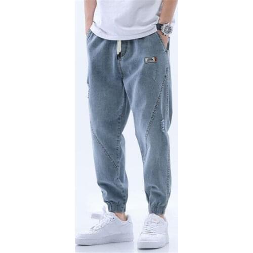 2021 New Mens Loose Harem Pants Autumn Washed Denim Jeans Street Style Elastic Waist Long Pants Pantalon Homme