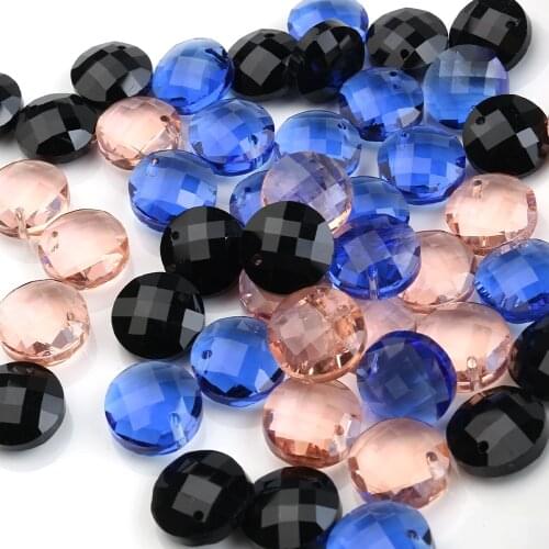 20pcs/lot Black Crystal Pendant 14mm Glass Flat Round Beads For DIY Making Charms Women Earing Jewelry Needlework Accessories