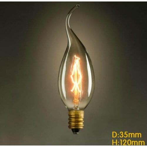 C35 E14 Base 40w Vintage Edison Bulb Dimmable Antique incandescent Filament Tungsten Spiral Candle Incandescent Bulbs 110V 220v