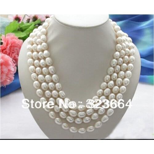 Long 80" 13mm white rice freshwater pearl cultured necklace