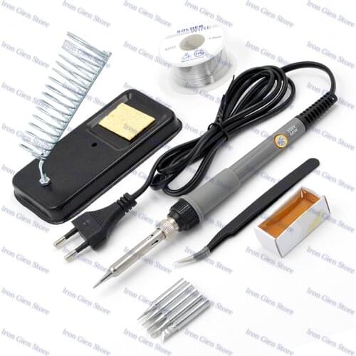 EU Plug Electric Soldering Iron Kit 60W 220V Temperature Adjustable Weld Tools with 5 Iron Tips Solder Wire Iron Stand Tweezers