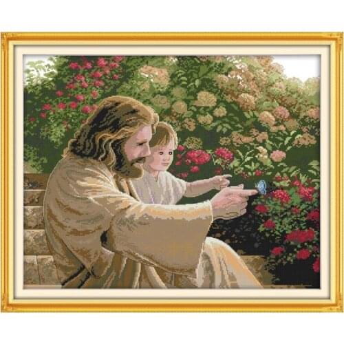 Jesus and A Kid Cross Stitch Kit Embroidery Needlework Decoration Counted DMC Thread 11CT 14CT Printed Stamped Canvas Fabric Set