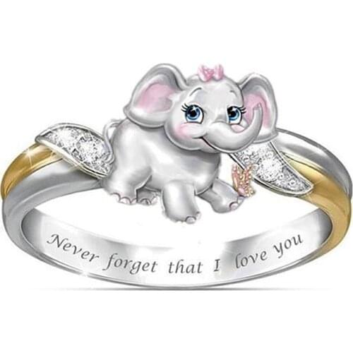MENGYI Hot Sale Cute Elephant Ring 9 2 5 Ring Engraved “Never Forget I Love You"Women Charm Wedding Jewelry Animal Bague