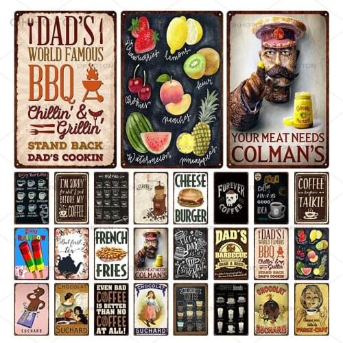 BBQ Burger Coffee Menu Metal Tin Sign Food Plate Poster Restaurant Kitche Cafe Wall Plaques Decor Vintage Art Decorative Signs