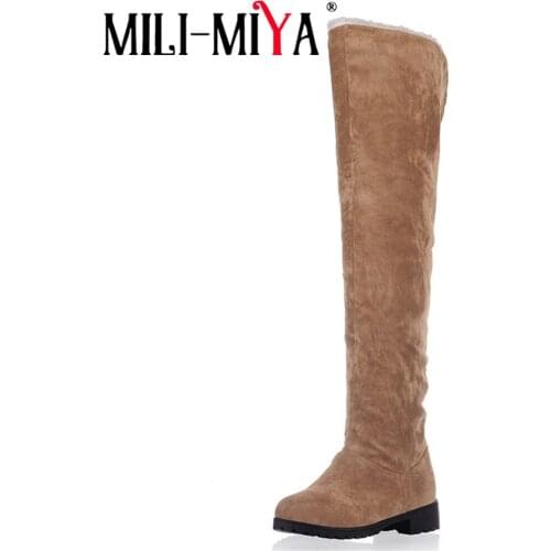 MILI-MIYA Winter Thigh High Snow Boots Women Keep Warm Plush Over The Knee Lace Up Plus Size 34-43 Ladies Shoes