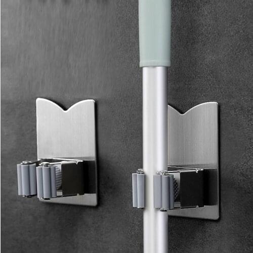 Multifunctional Traceless Sucker Hook Mop Holder Wall Mounted Kitchen Bathroom Suction Cup Rag/Broom/Mop Rack Storage Holder