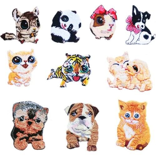 Animal Pattern Iron on Patches Embroidery Dog Cat Horse Tiger Panda Christmas Deer Patches for Clothing Sewing Badges Accessory