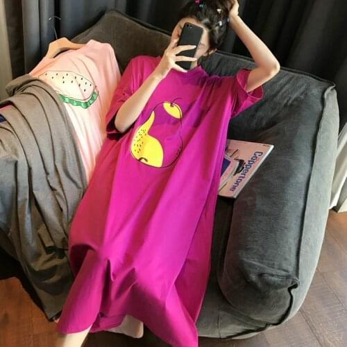 Nightdress ins style fruit pattern female night dress female summer long loose large size cute pregnant woman dress sleepdress