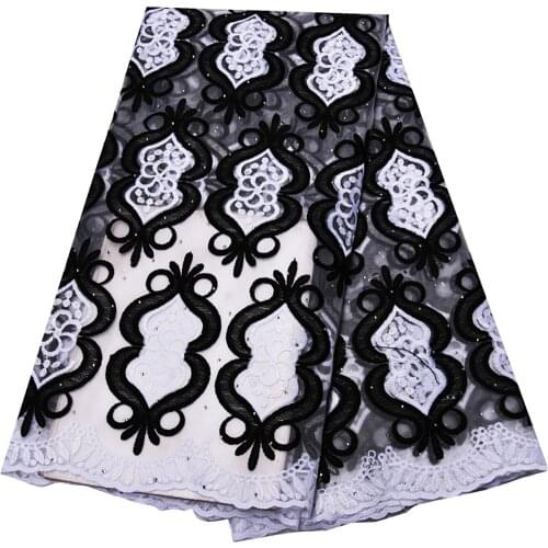 Latest french lace fabric 2019 high quality lace fabric with stones black and white nigerian african lace fabric african fabric