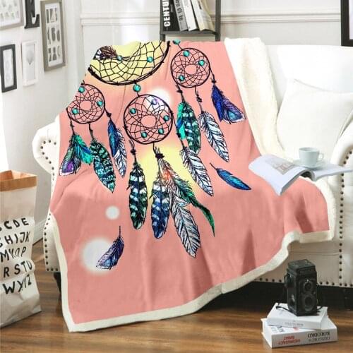 Bohemian colorful feathers Blanket 3D Print Sherpa Blanket on Bed Kids Girl Flower Home Textiles Dreamlike Style 02