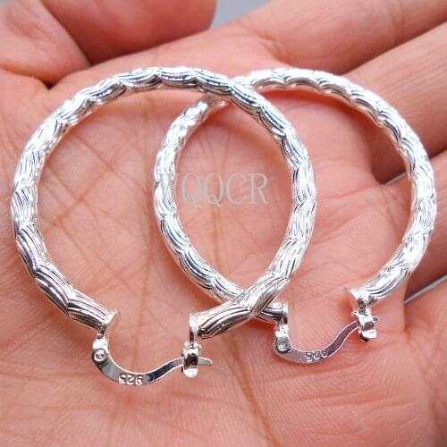 Wholesale 925 Engraved Sterling Silver Simple Nail Printing 4.0 CM Ladies Fashion Jewelry Hoop Earrings