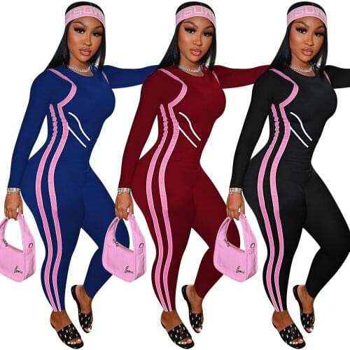 Somoshein S-2XL 2021 autumn Tights jumpsuit women casual sport printing long sleeve o neck romper Wholesale Dropshopping