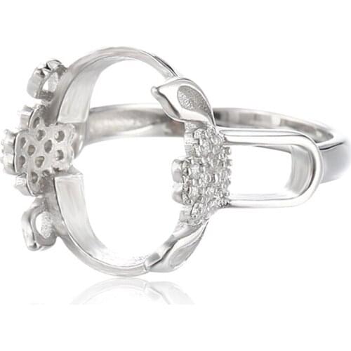 Ring Base for 12x15mm Oval Cabochons White Gold Plated 925 Silver Adjustable Band Ring Blank SR0023