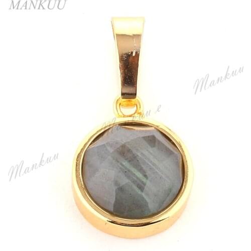 Natural Round Labradorite Pendant Necklace Charm Gray Color Gold Electroplate Fashion Accessories for Jewelry Making For Womens