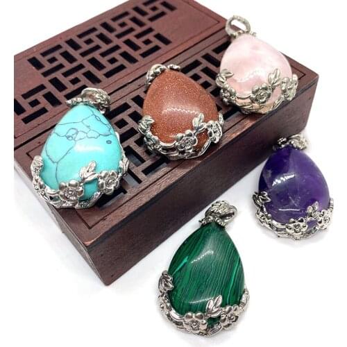 Natural Stone Drop-shaped Tigers Eye Crystal Pendant With Inlaid Fashion Jewelry Suitable For DIY Necklace Accessories 28x40 Mm