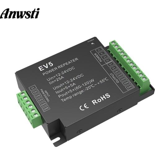 RGBWW Power Repeater 12V 24V DC 5 Channel 25A Constant Voltage PWM RGBCCT RGBW RGB LED Amplifier EV5 for 5CH LED Strip Light
