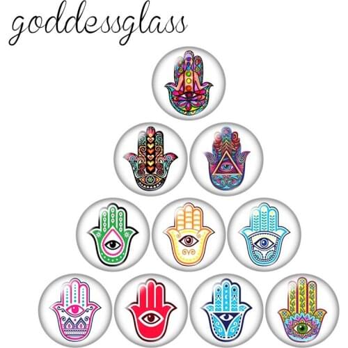 Hand patterns Evil eye Lucky religious 10pcs 12mm/18mm/20mm/25mm/30mm Round photo glass cabochon demo flat back Making findings
