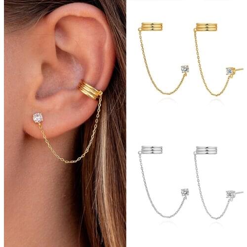 925 Sterling Silver Ear Needle Ear Clip With Stud Earrings Chain Exquisite Fashion Earrings Popular Jewelry Birthday Gifts