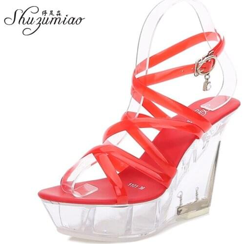 Shuzumiao Brand femmes sandales Elegant Ladies Wedge Sexy High Heels10.5cm Cross Strap Women Shoes Summer New Platform Slippers