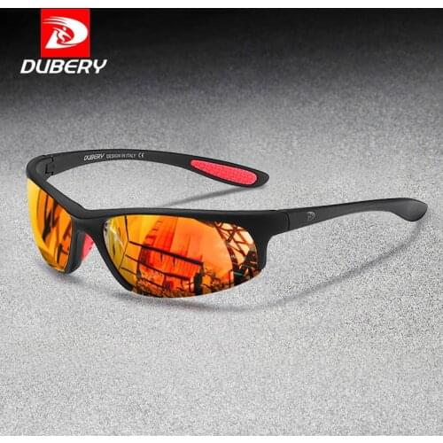 DUBERY Polarized Sports Sunglasses for Men Running Driving Fishing Golf Sun Glasses Semi Rimless Glasses Red Blue Mirror Shades
