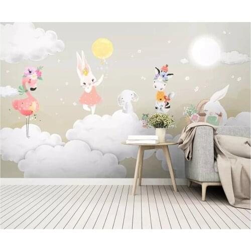 Beibehang Modern silk cloth 3d wallpaper Nordic simple fashion elegant air balloon bunny childrens room wall papers home decor
