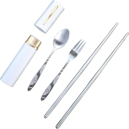 Stainless Steel Tableware Dinnerware Three Piece Set Folding Tableware Spoon Fork Chopsticks Aluminum Alloy Box