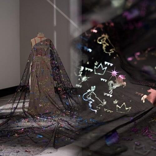 Tulle Fabric 1m/lot Unicorn Crown Mesh Fabric DIY Sewing Craft Tutu Skirt Party Birthday Gift Wrap Wedding Decor Supply