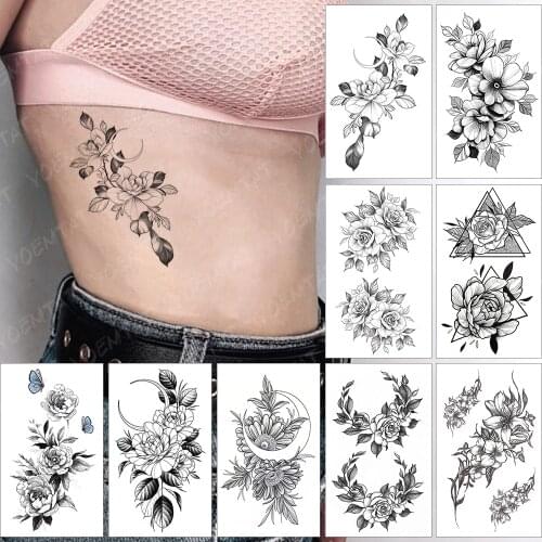Waterproof Temporary Tattoo Sticker Black Waist Flowers Rose Sexy Butterfly Moon Flash Tatoo Fake Tatto For Body Art Women Men