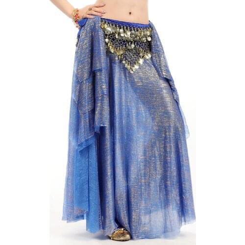 10 Colors Women Belly Dance Wear Long Maxi Skirts Bellydance Accessories Bronzing Fabric Skirts with Ruffles Tribal Bellydance
