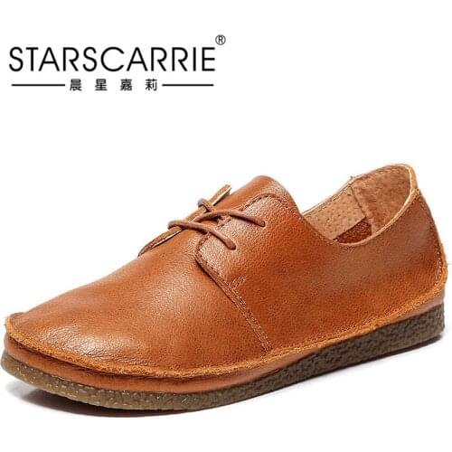 Spring and autumn new original literature and art RETRO Sen womens leather soft sole lace up womens single shoes fashion