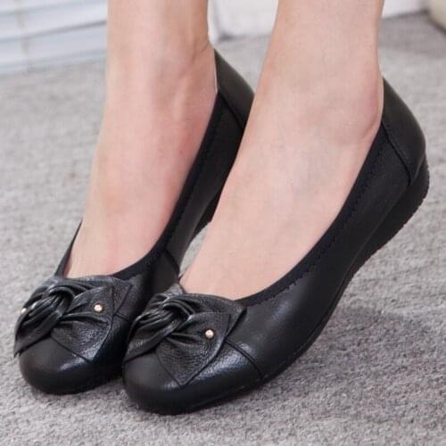 Brand Womens Shoes Genuine Leather Soft Sole Womens Shoe Comfort Flat-heel Handmade Shallow Ladies Single Shoes Women Flats