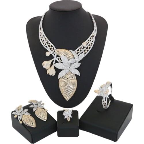 Yulaili American Cubic Zirconia Women Fashion Jewelry Sets Full Crystal Choker Necklace Earrings Bracelet Ring Wedding Jewelery