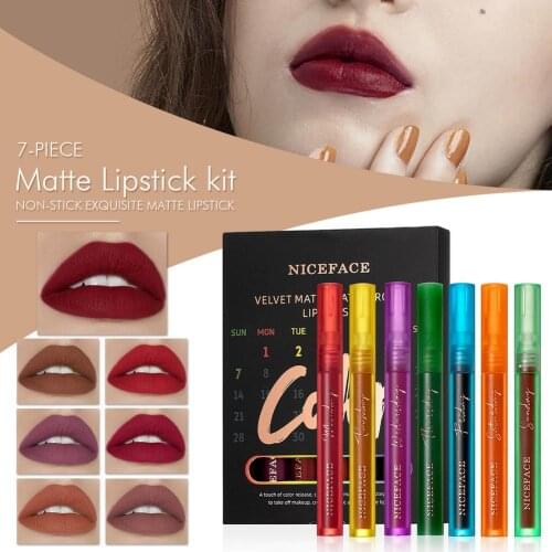 7pcs Liquid Velvet Matte Liquid Lipstick Waterproof Lip Gloss Long Lasting Lipstick Red Lip Tint Beauty Cosmetic